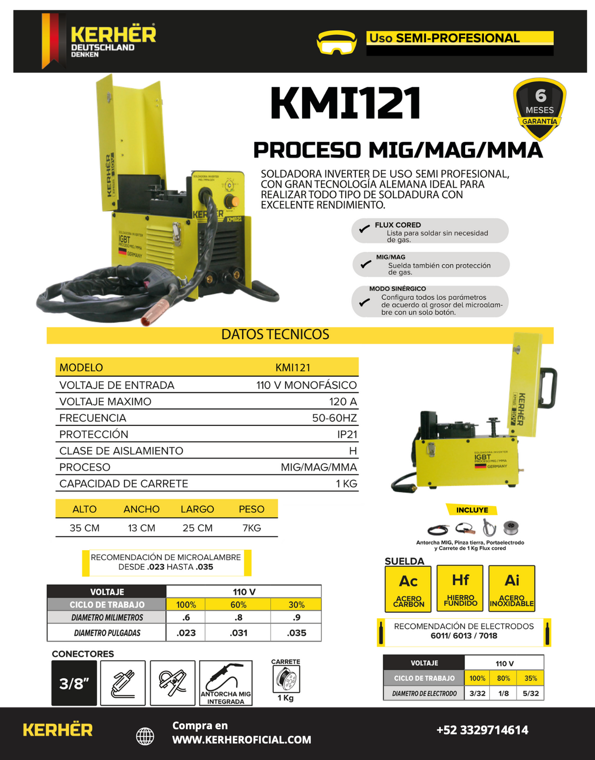 SOLDADORA INVERSOR MICROALAMBRE (GAS/NO GAS), MMA KERHER MIG/MMA 120 amp 110v KMI121